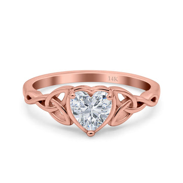 14K Rose Gold Heart Celtic Wedding Promise Ring Simulated Cubic Zirconia Size-7